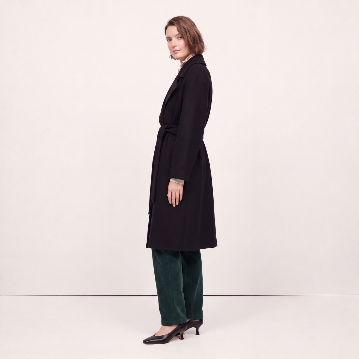 Bond 100% Boiled Wool Knee-Length Wrap Coat - Black