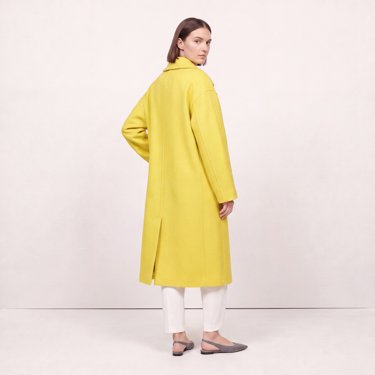 Lemon Yellow Double-Breasted Wool Blend Statement Coat