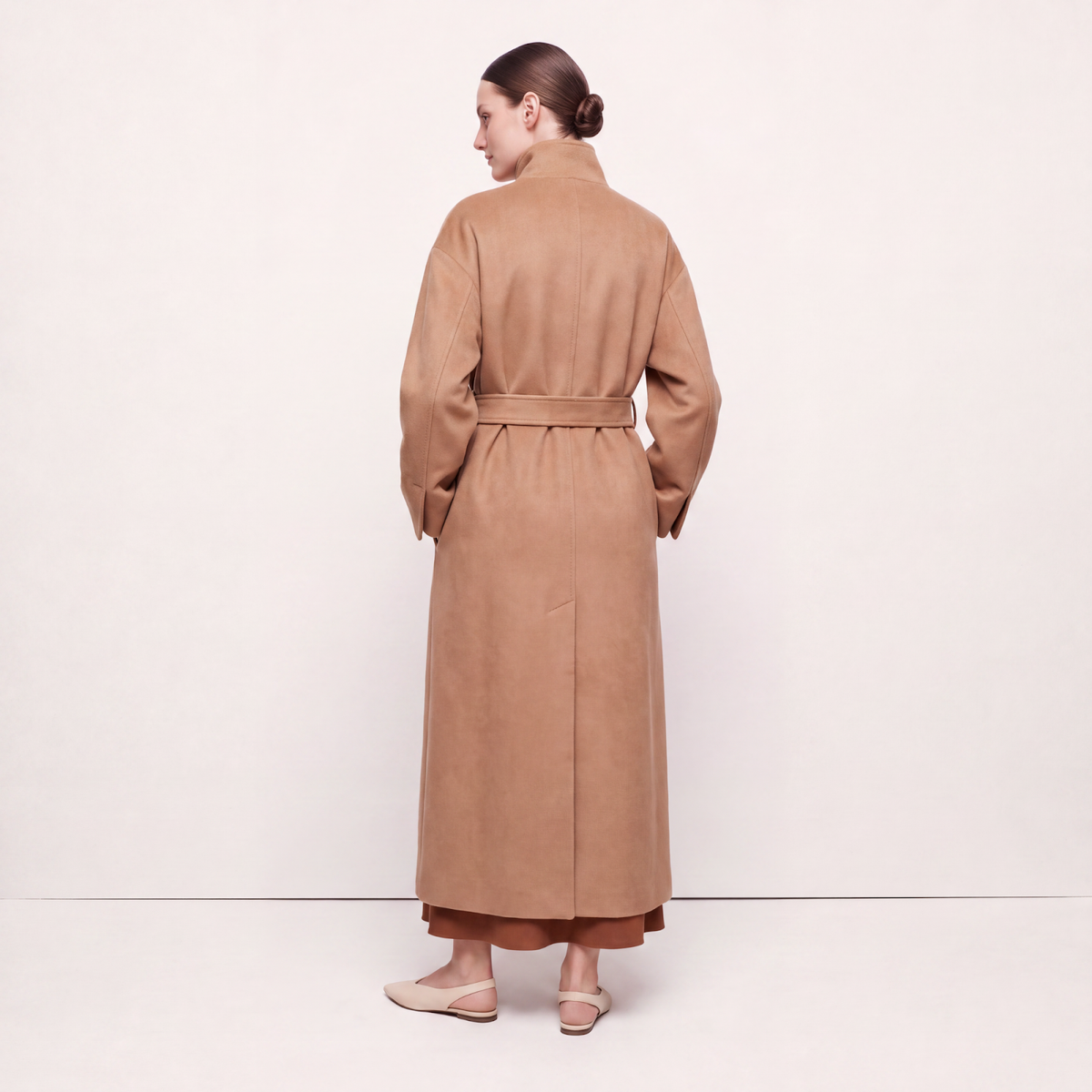 Cricket Cashmere Wrap Coat with Stand Collar - Camel