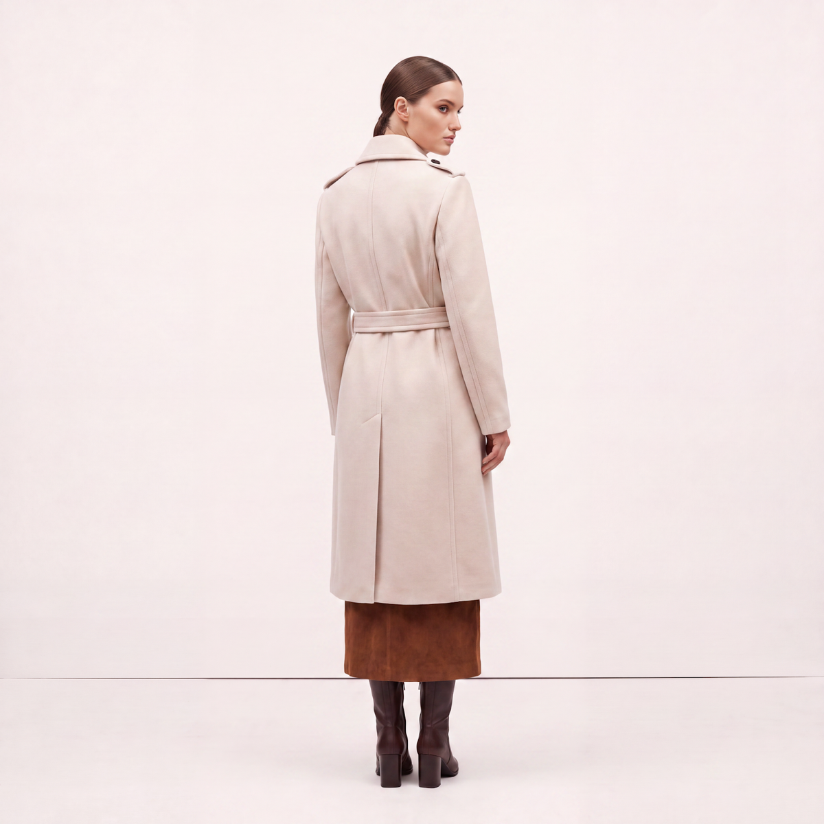 Vellum Wool-Rich Belted Midi Coat - Cream / Ecru