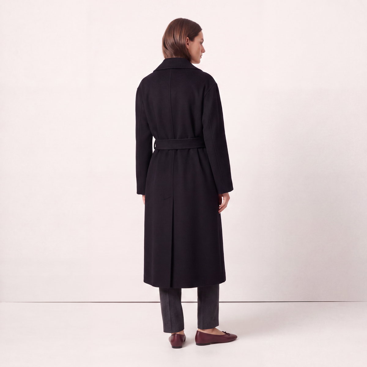 Clara Women's Pure Cashmere Long Belted Wrap Coat - Black