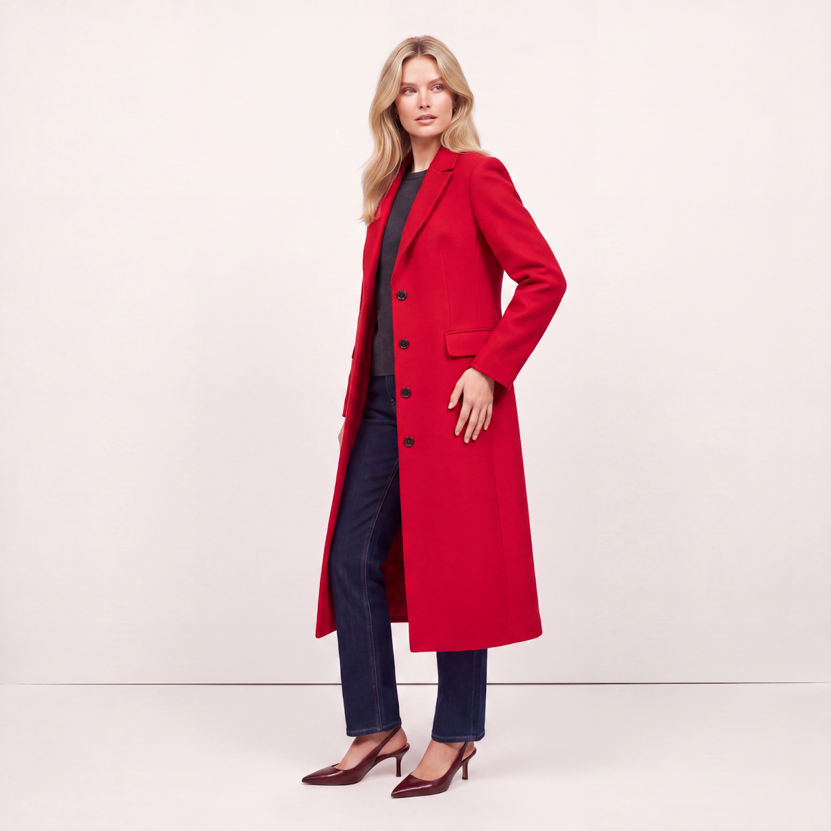 Hampstead Tailored Single-Breasted Wool Coat - Red