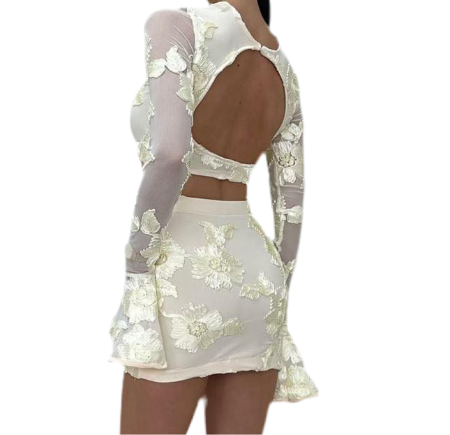Heartless Gianna Backless Floral Print Two Piece Co-ord - Cream