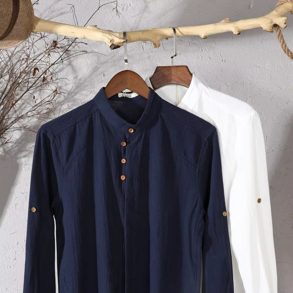 Optew Men’s Linen Button-Up Shirt