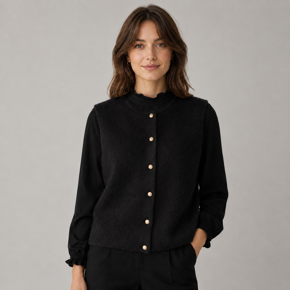 Optew Women's Sweater Vest – Button-Front Round-Neck