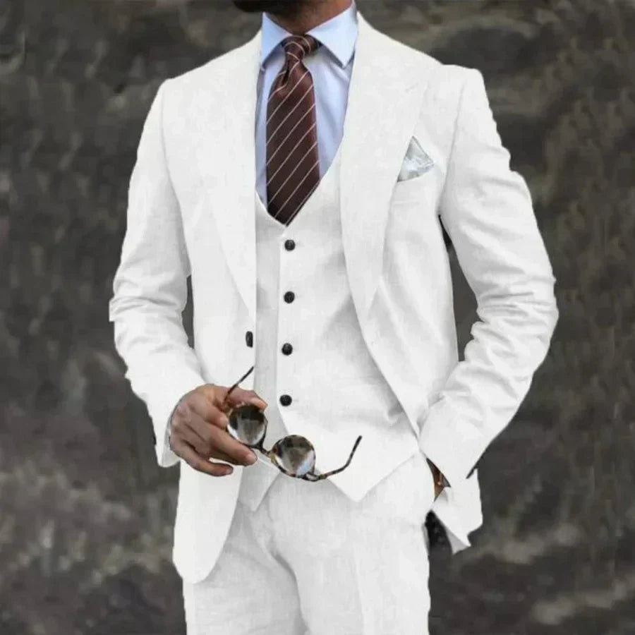 Optew Men Formal Three-Piece Suit with Coordinated Waistcoat Wool Blend