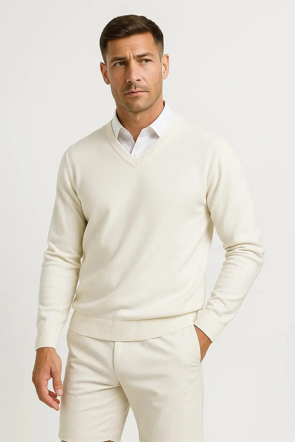 Optew Men's Cashmere Pullover V-Neck Slim Fit Elegant Casual Wear