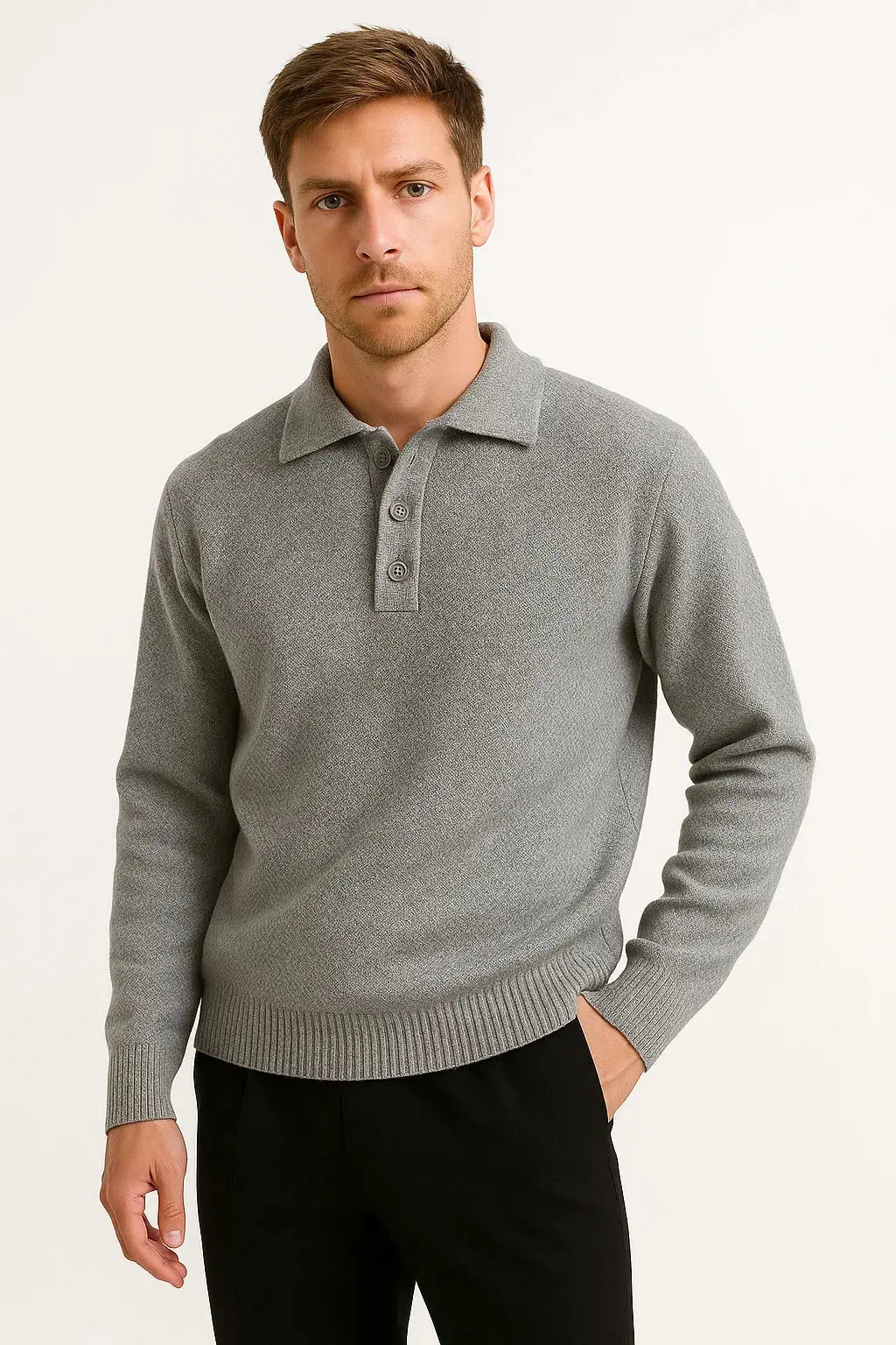 Optew Men's Polo Sweater Cotton Blend Classic Knit Pullover with Structured Collar