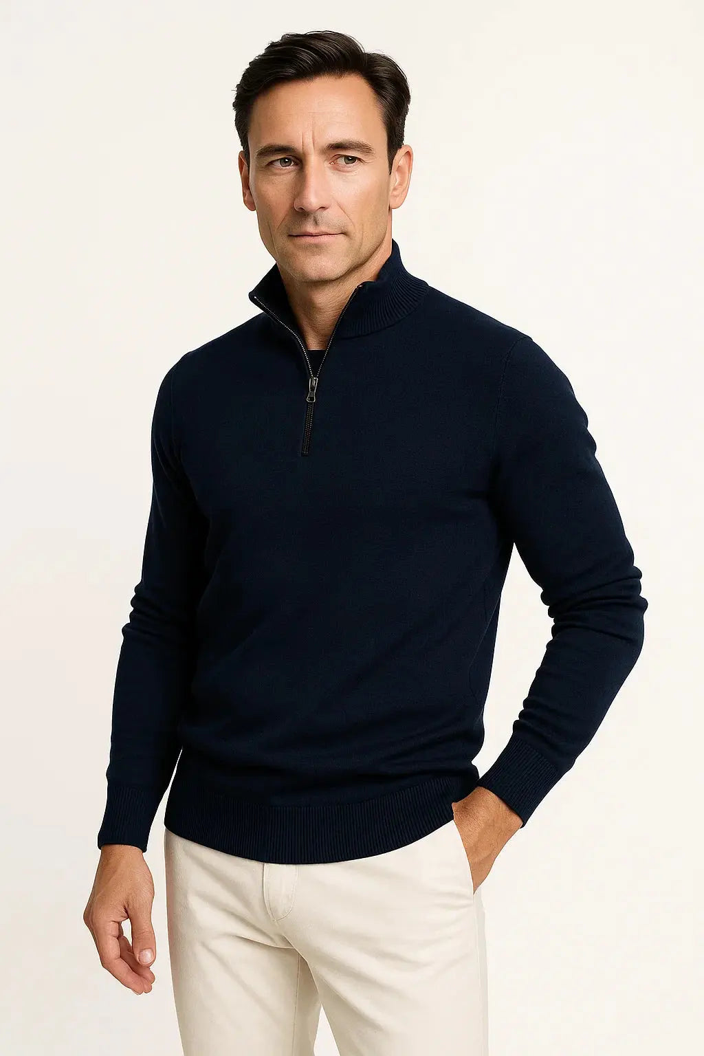 Optew Men's Quarter Zip Sweater Cotton Blend Classic Fit Minimalist Design