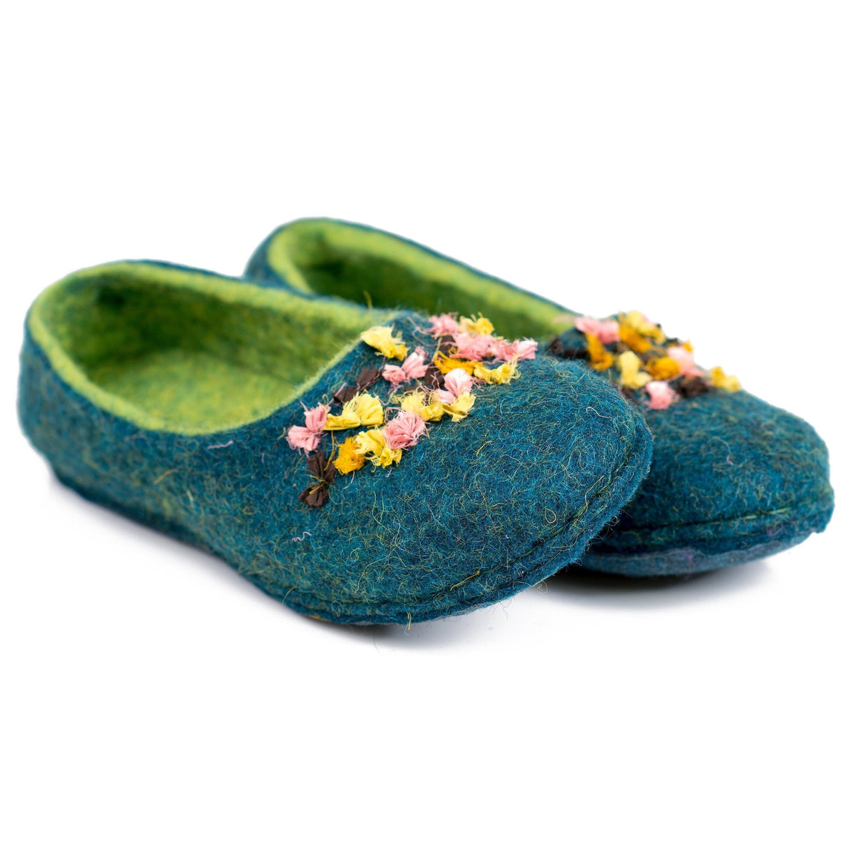 Women's Turquoise/Green SILK Felted Wool House Slippers