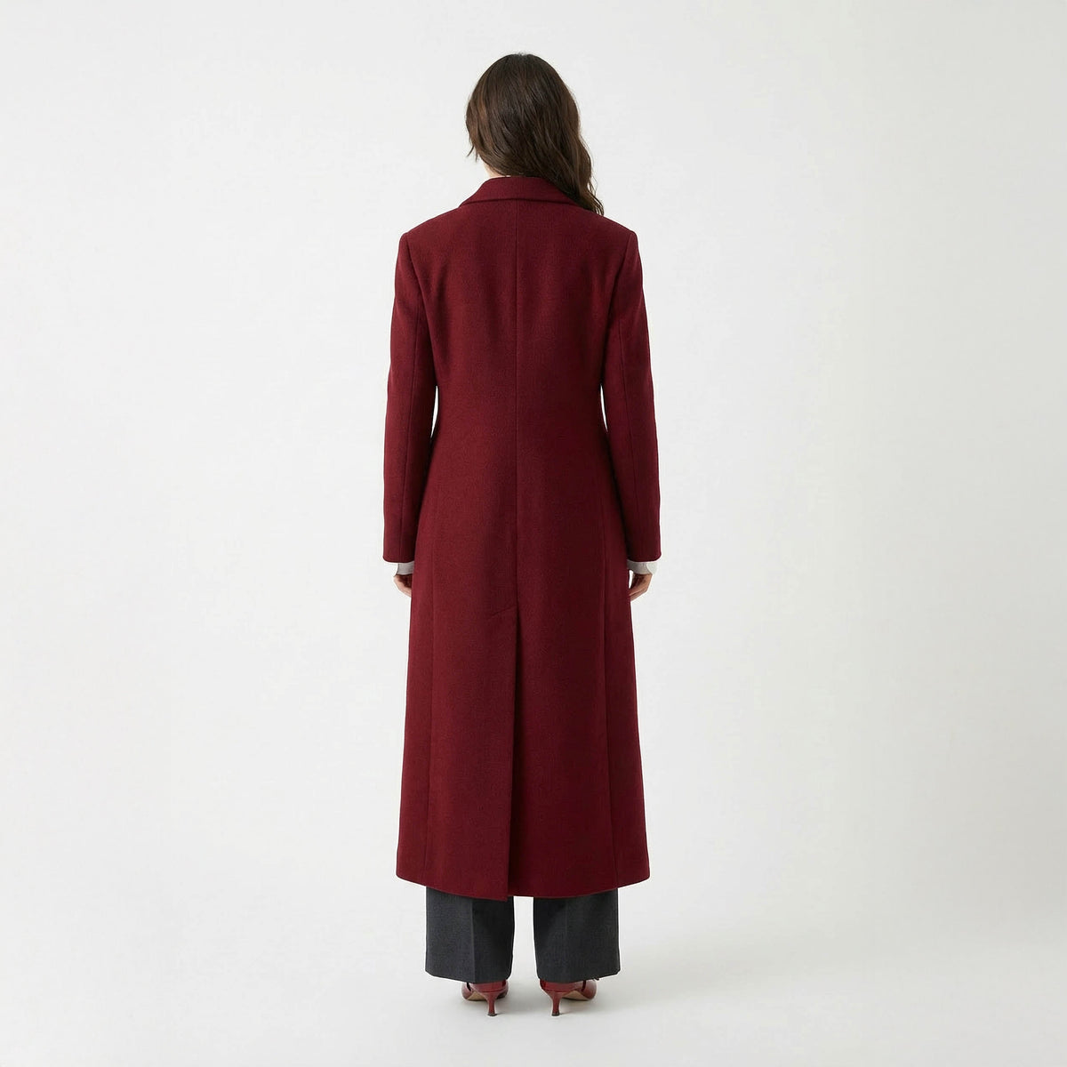 Ravenna Structured Double-Breasted Wool Coat - Deep Burgundy