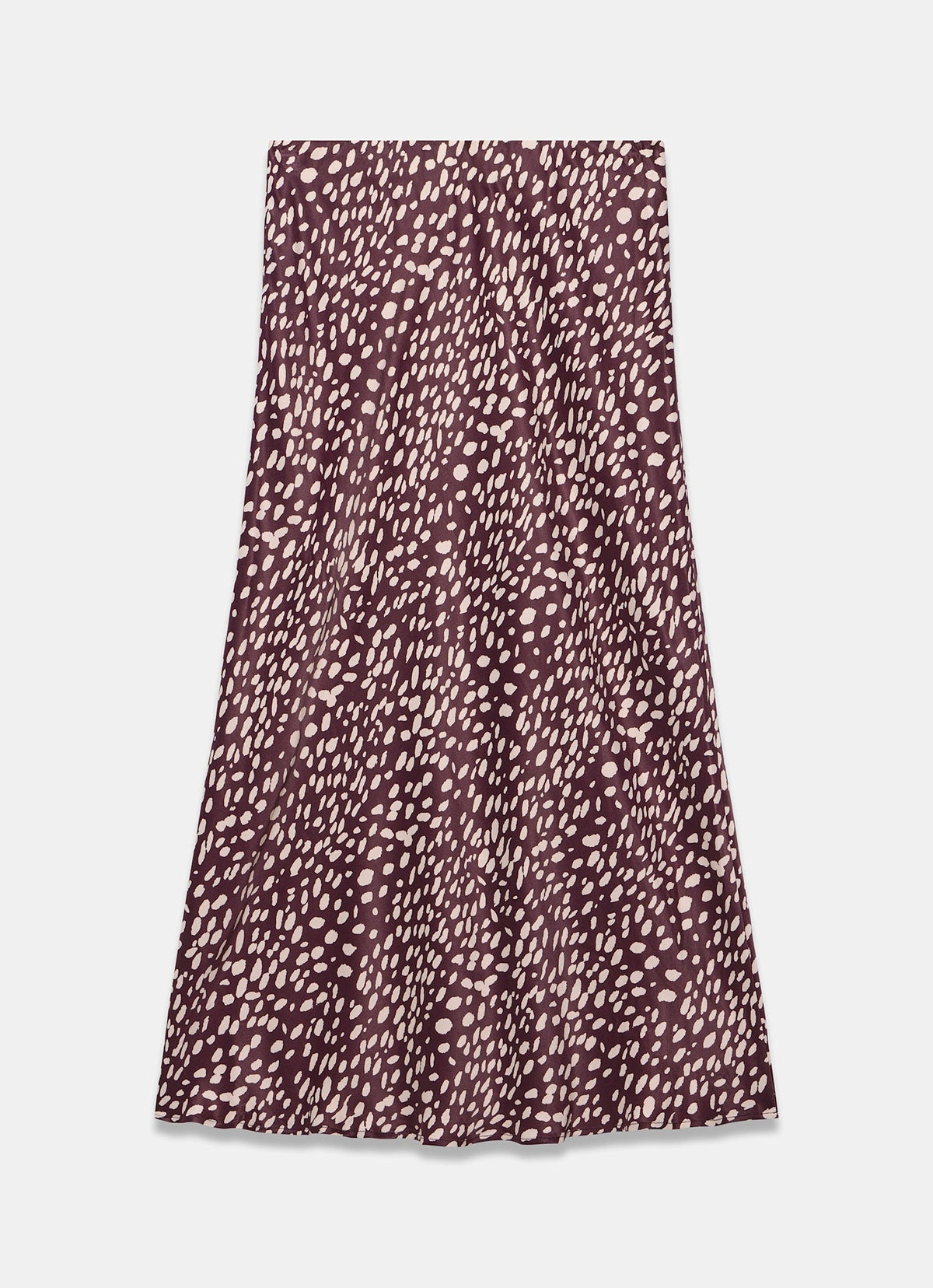 Burgundy Satin Midi Slip Skirt in Animal Print