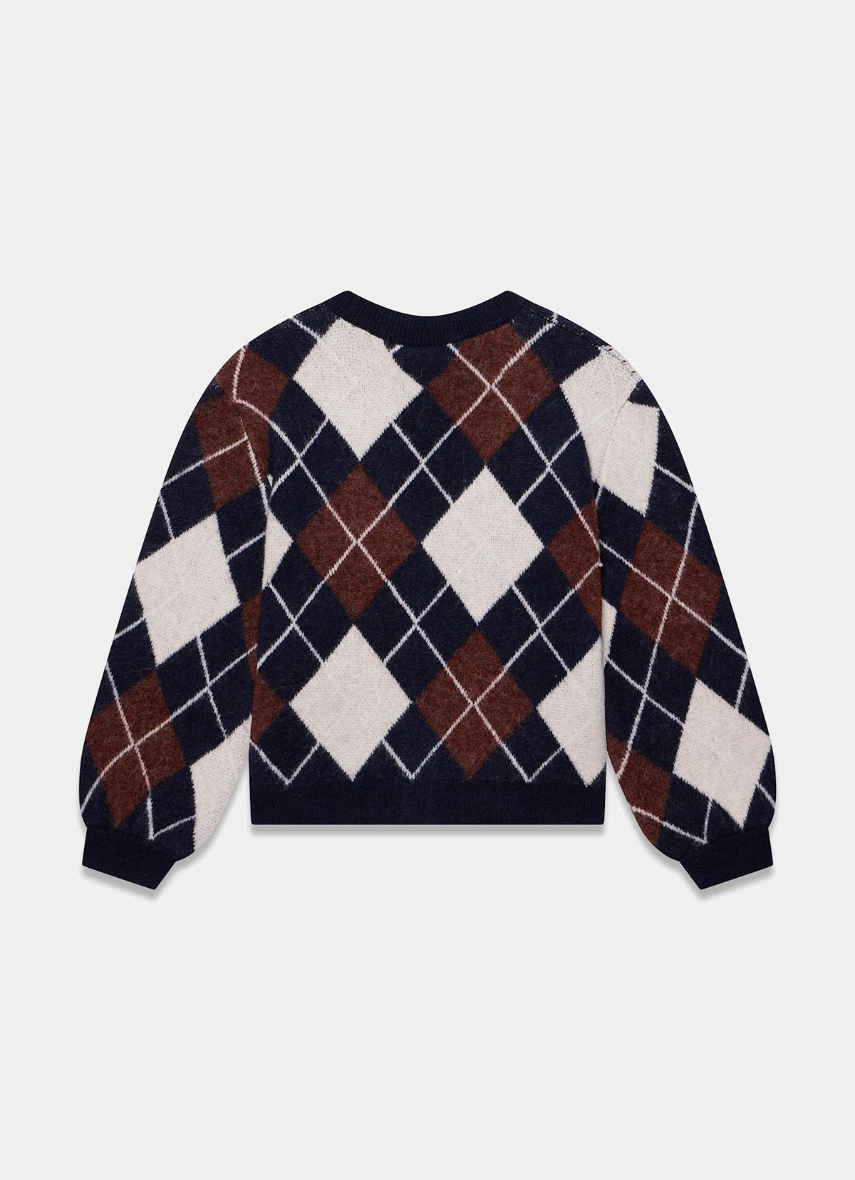 Navy Knit Cardigan with Argyle Pattern