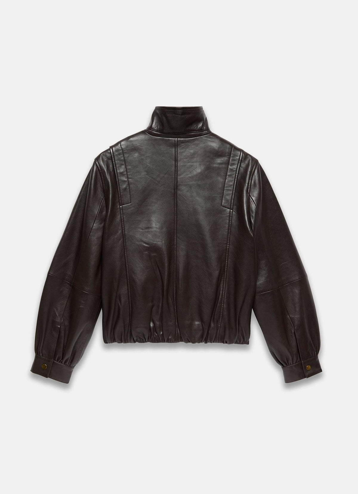 Brown Leather Ultimate Bomber Jacket with Funnel Neck
