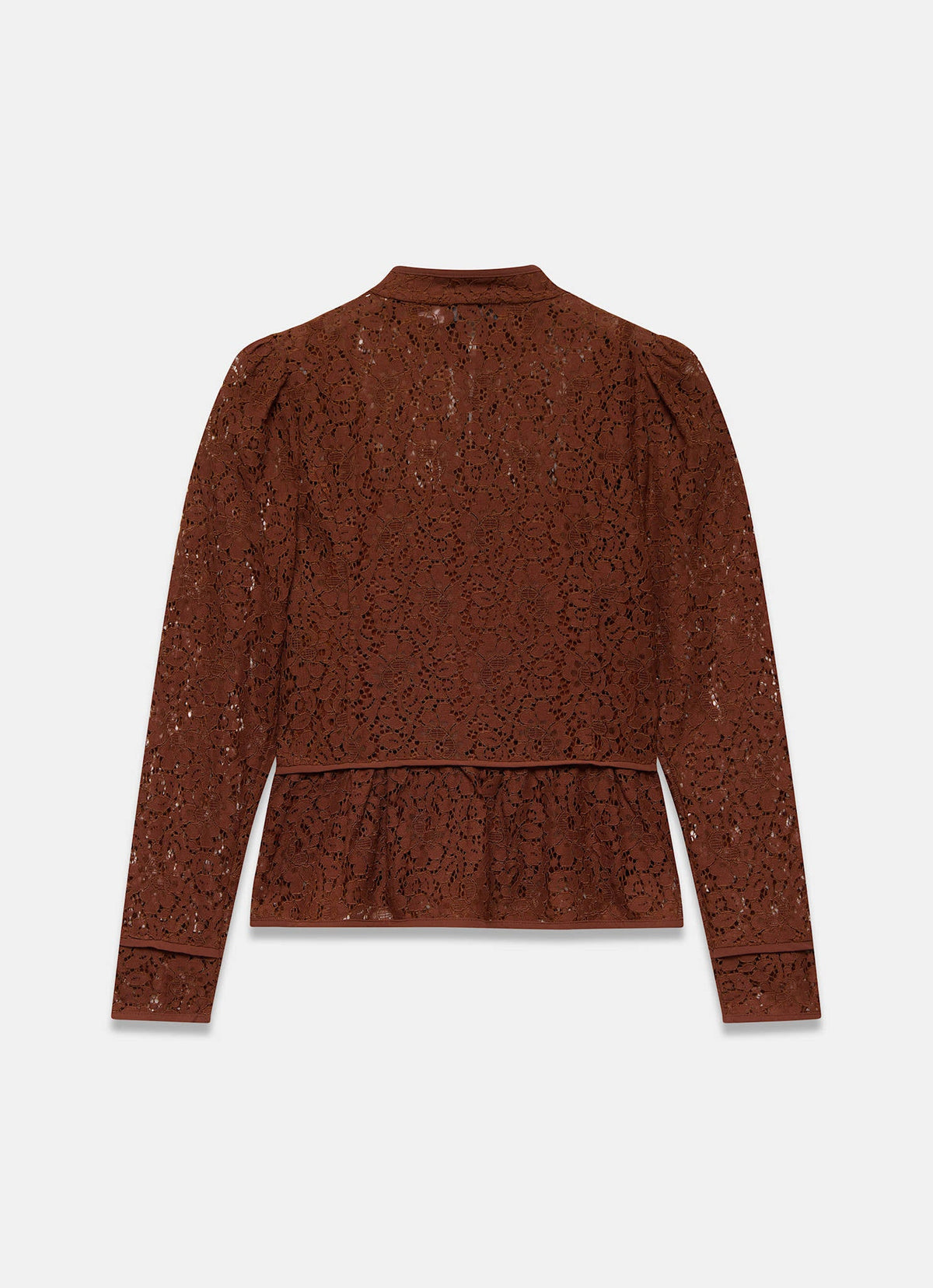Brown Rust Mandarin Collar Lace Blouse