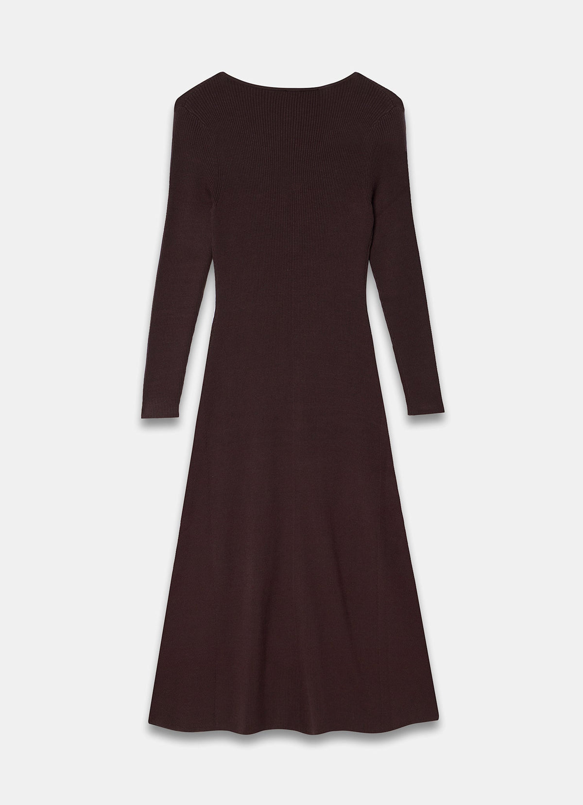 Brown Ribbed Knit Midi Dress with Zip Front