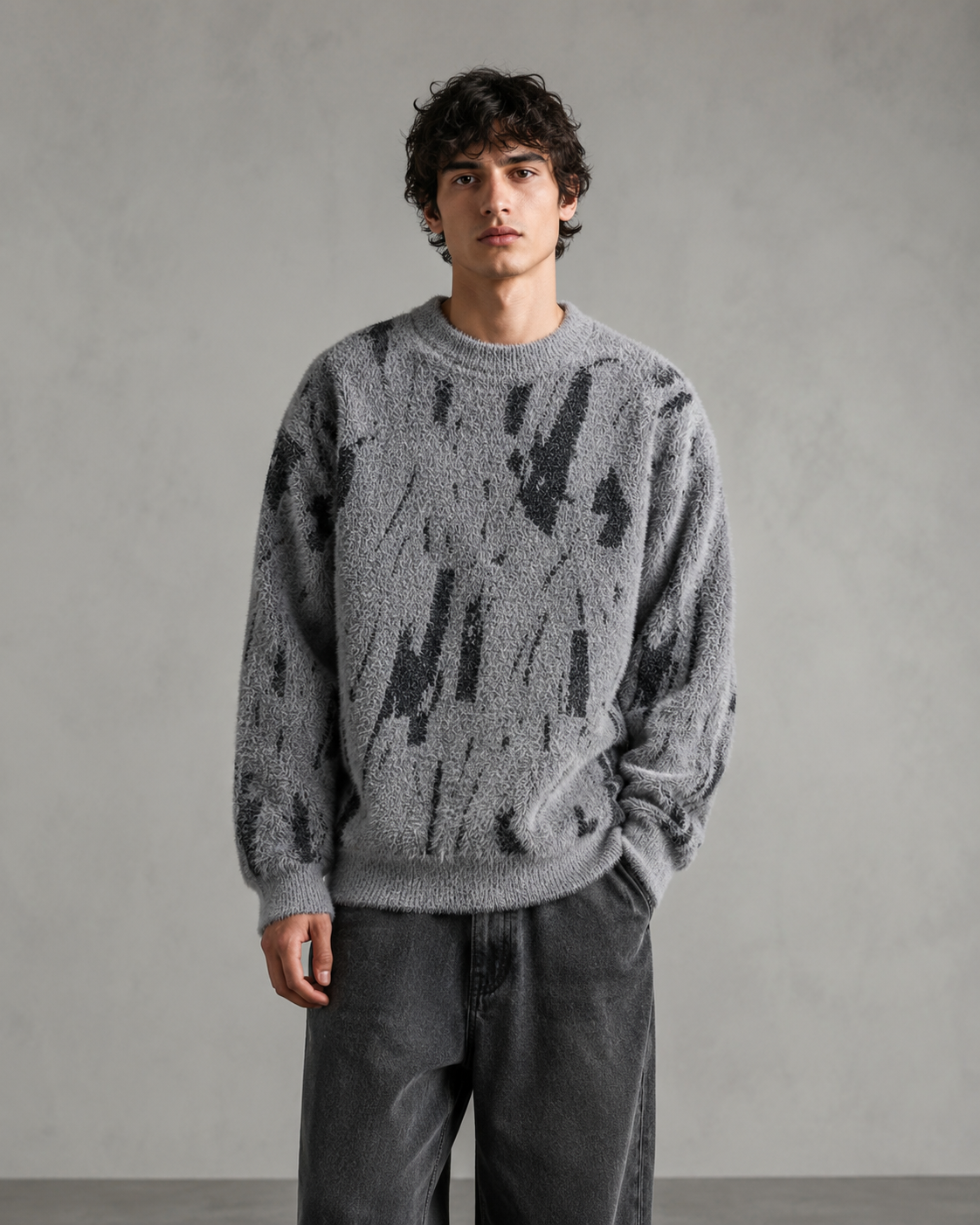 Men's Fuzzy Abstract Knit Jumper – Relaxed Fit