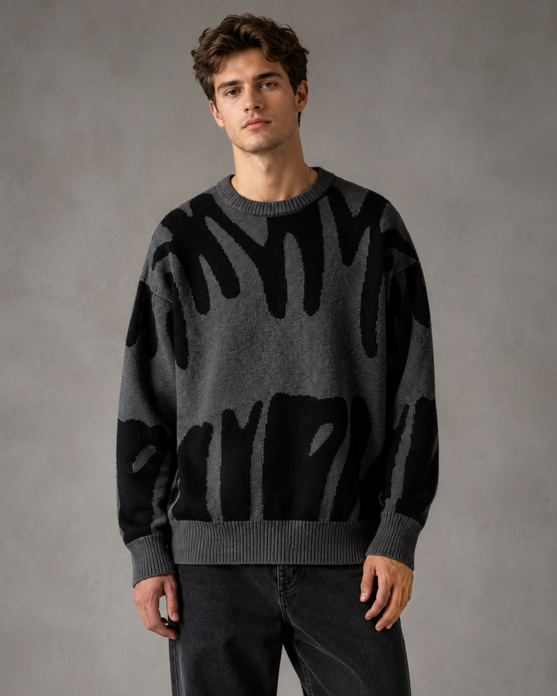 Men's Two Tone Abstract Knit Jumper – Relaxed Drop Shoulder Fit