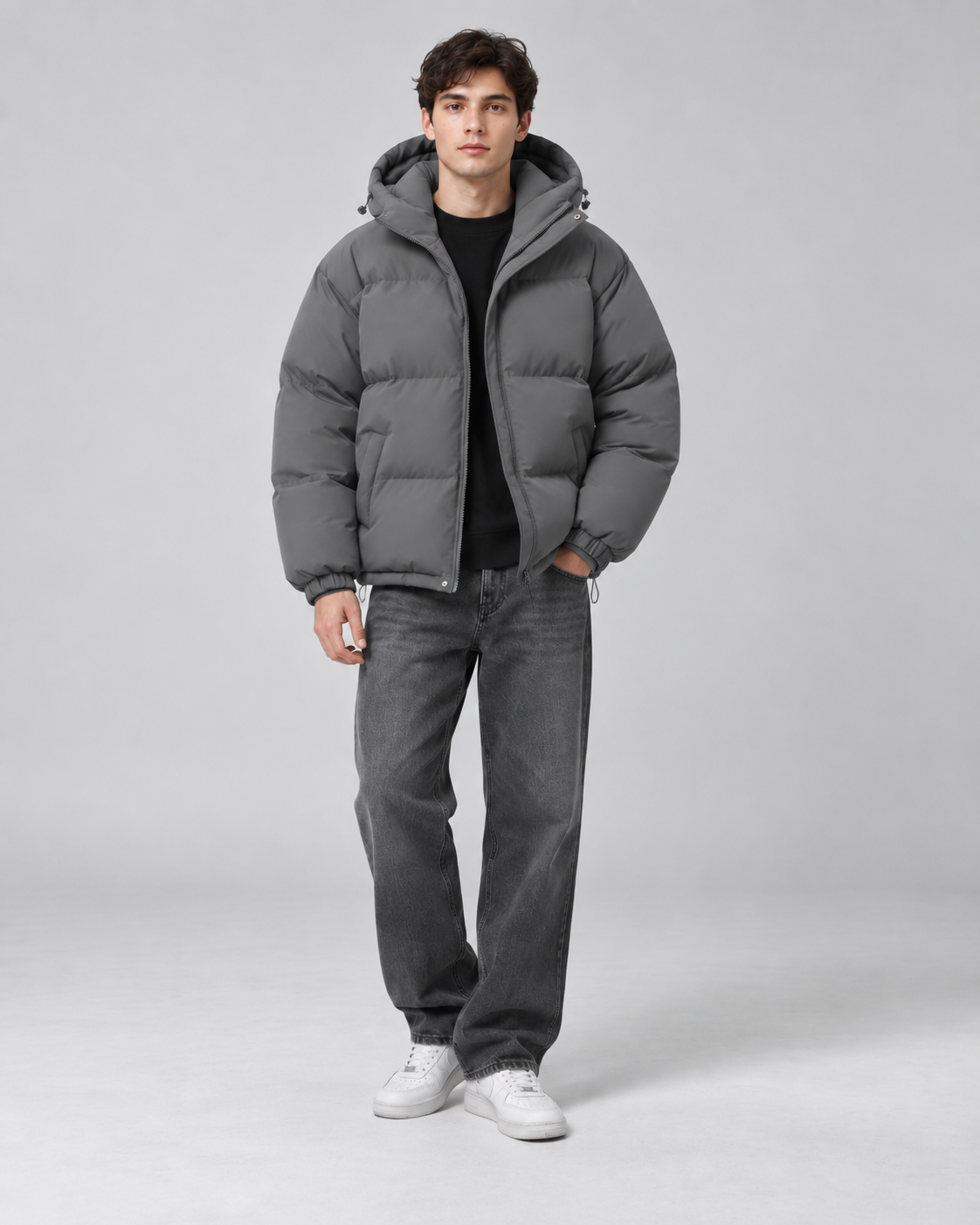 Men's Quilted Puffer Jacket – Drawcord Hem Relaxed Fit