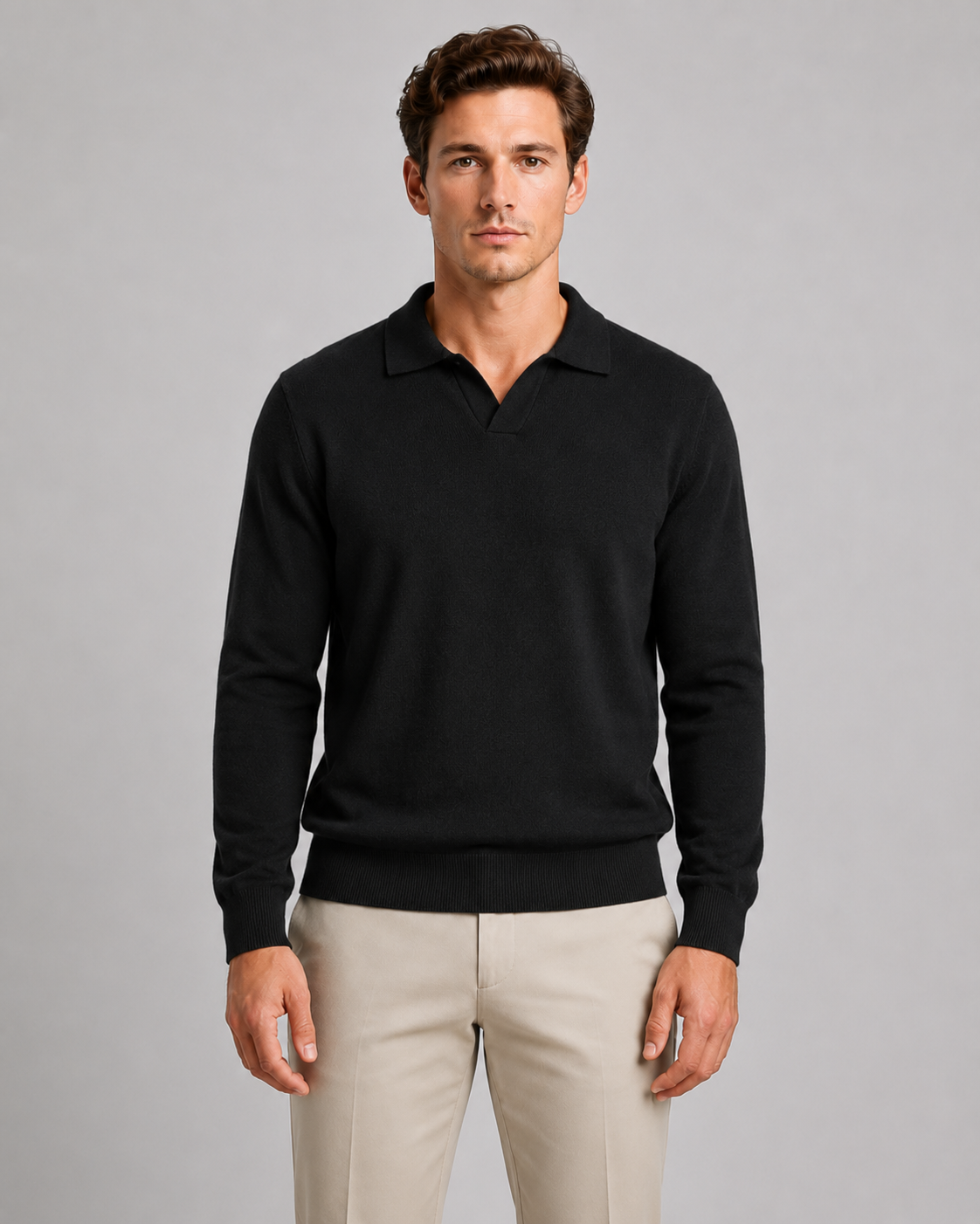 Men's Fine Gauge Knitted Polo – Open Collar Regular Fit
