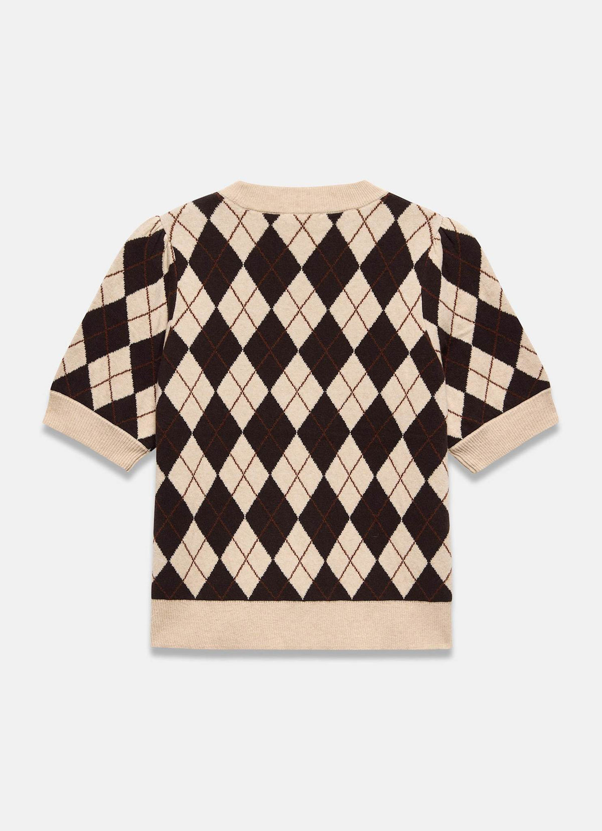 Neutral Argyle Knit Top in Cotton Blend