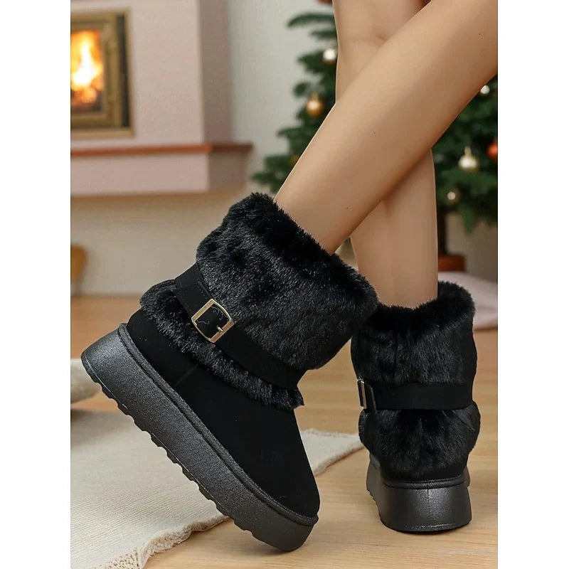 Snow Boots For Women | Fur-Trimmed Ankle Buckle Detail