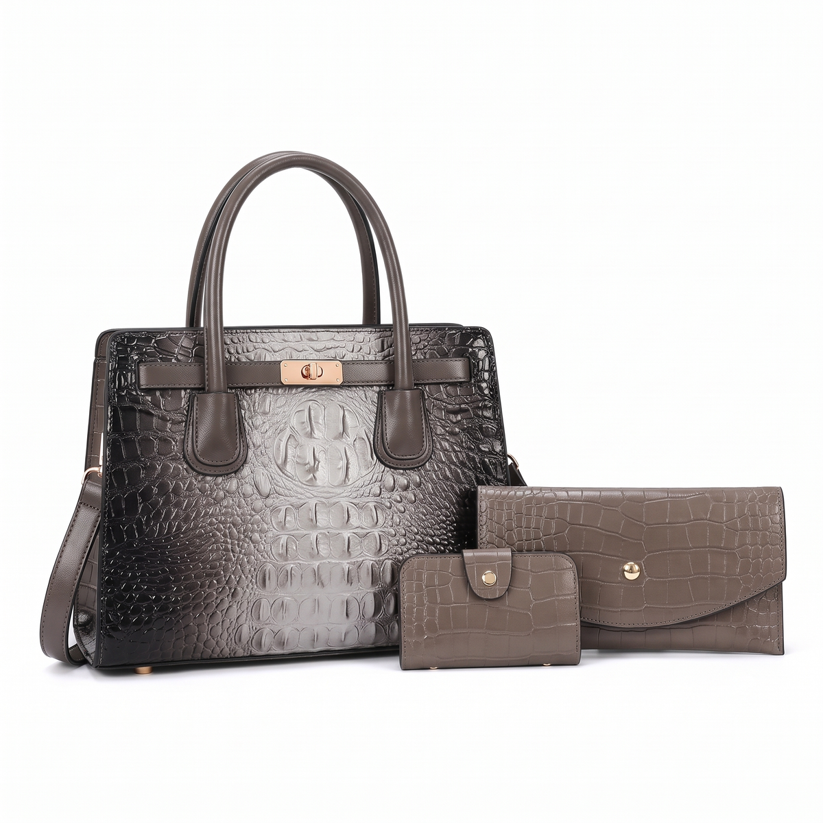 3-Piece Handbag and Purse Set, Croc Satchel Bag with Clutch and Card Holder – Gift Set for Her