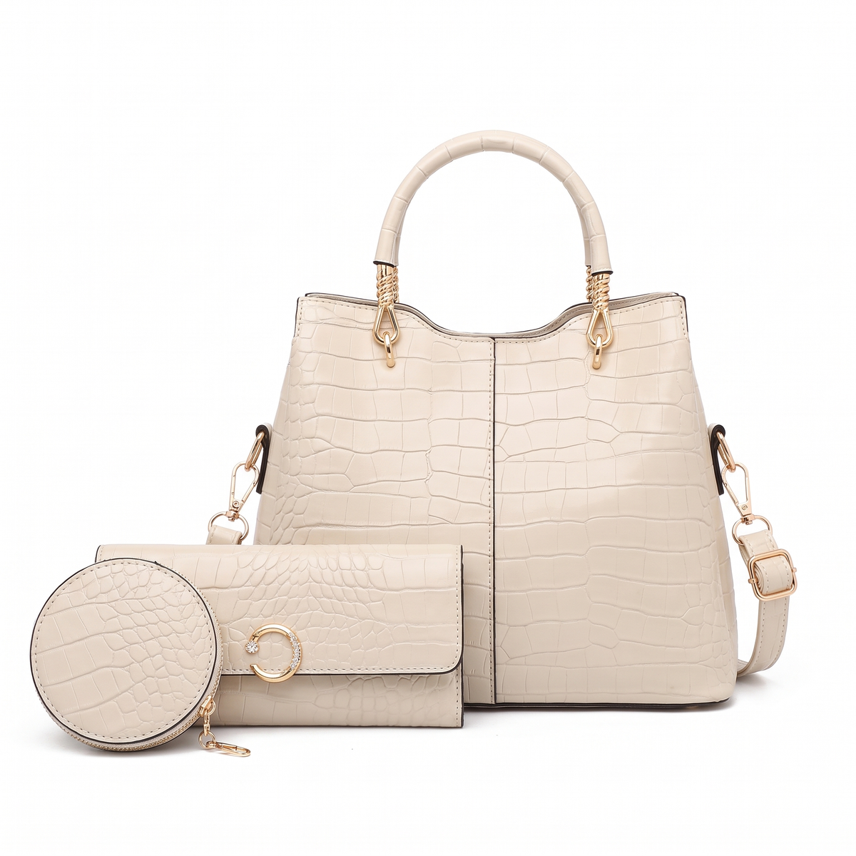 3-Piece Handbag and Purse Set, Croc Top Handle Bag with Wallet and Coin Purse – Gift Set for Her