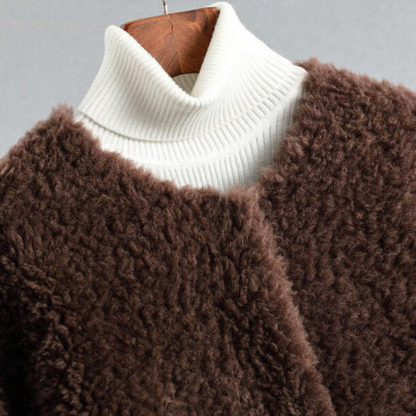 Women's Fur Coat | Long Sleeve Draped Shearling