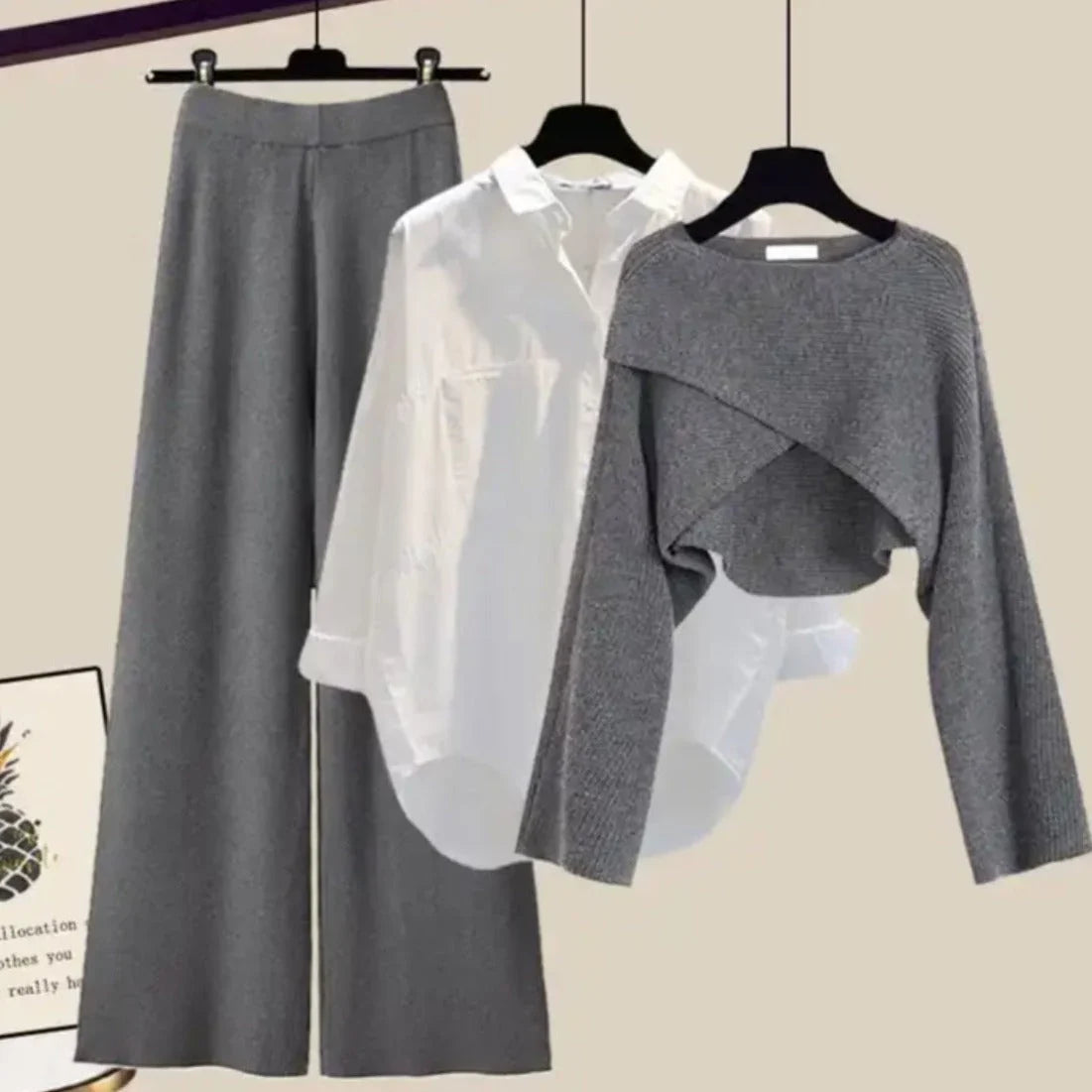 Women's Maternity Pants | Wide Leg Knit Set with Cropped Sweater and Shirt