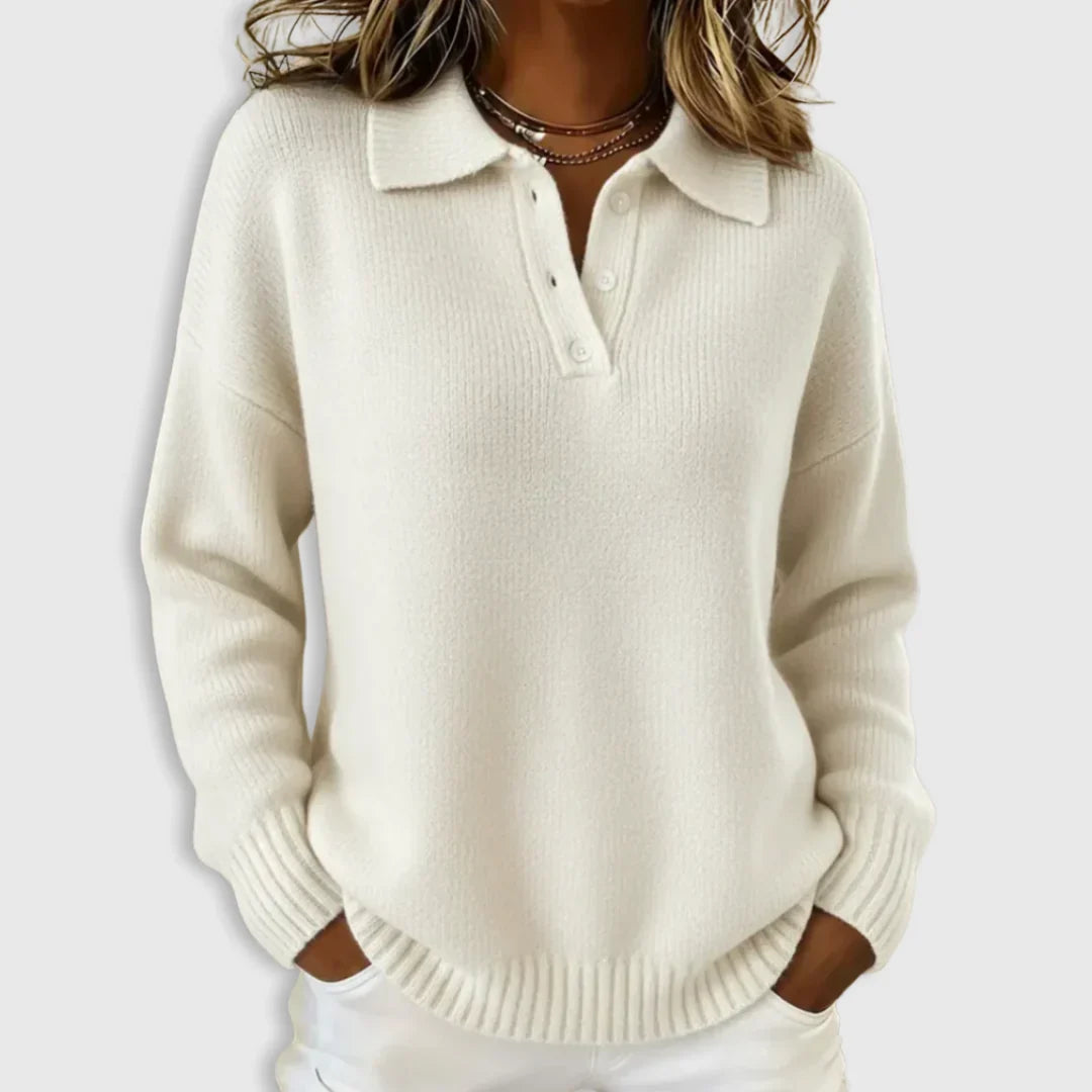 Women's Polo Sweater | Long Sleeve with Collared Button Neck