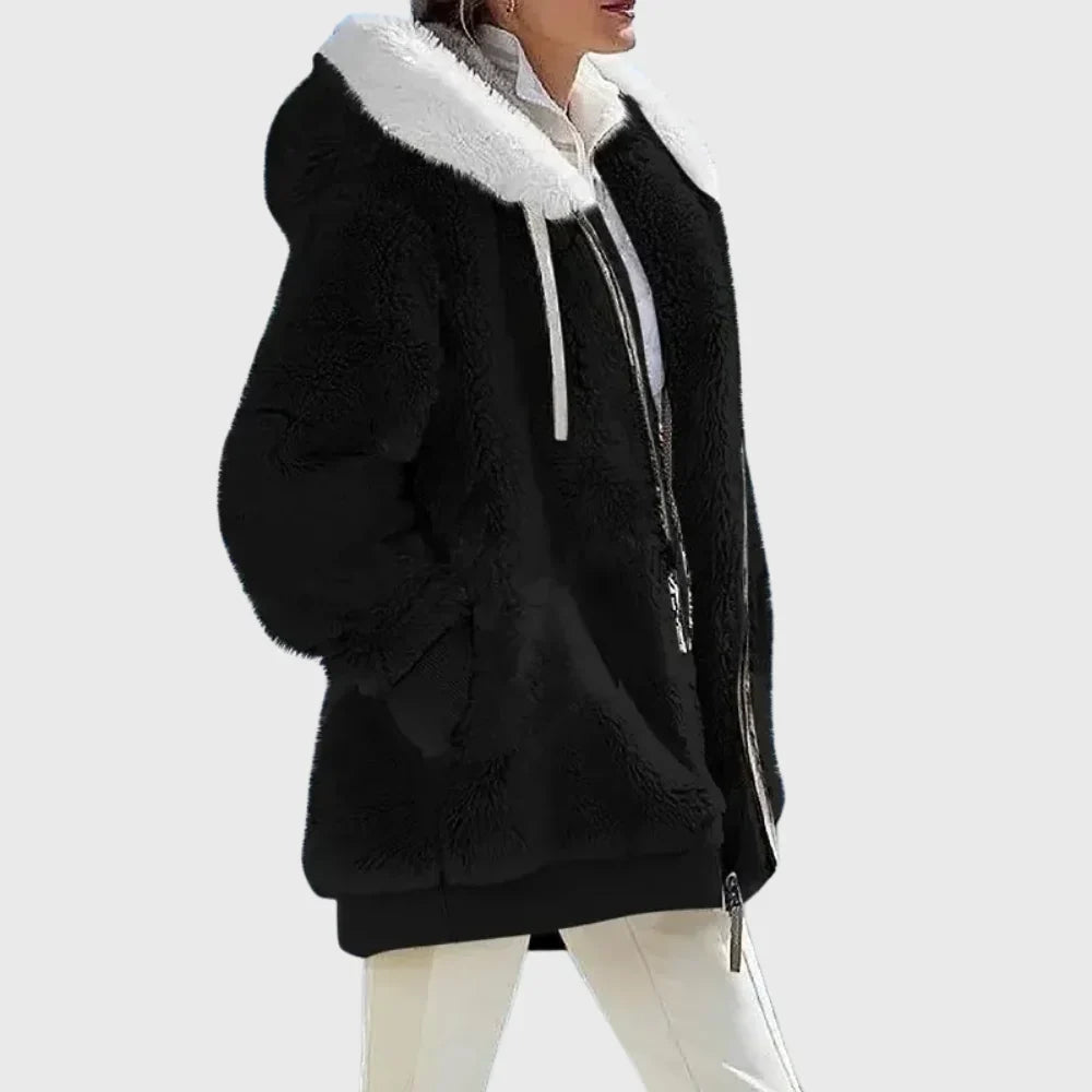 Women's Puffer Jacket | Hooded Multicolor Patchwork Zip-Up