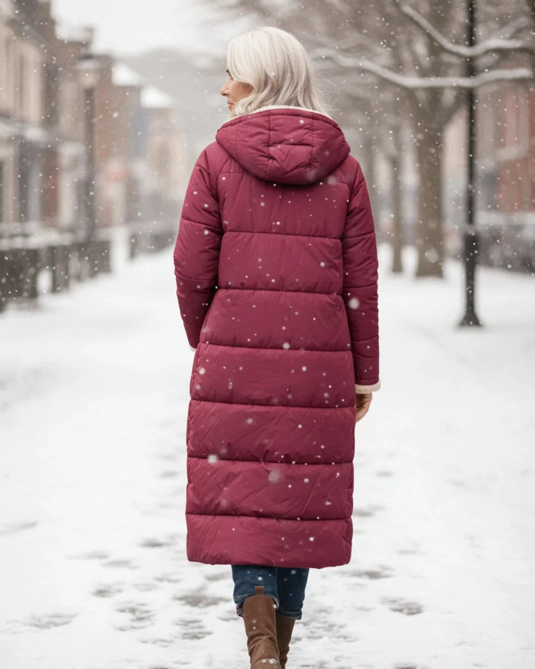 Women's Quilted Coat | Hooded Longline Sherpa Lining