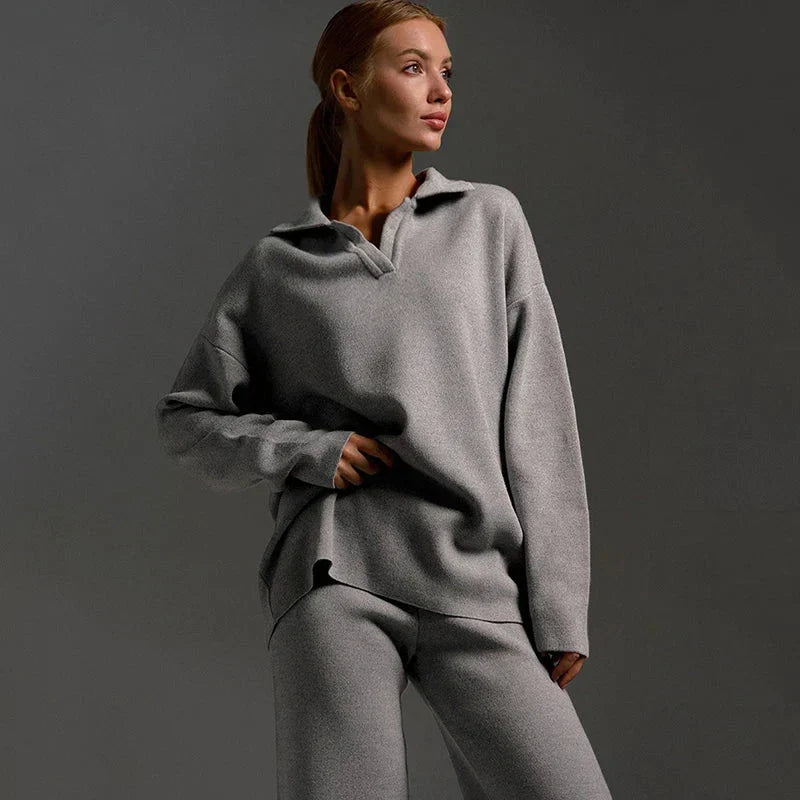 Women's Tracksuit | Long Sleeve Knit and Wide-Leg Pants
