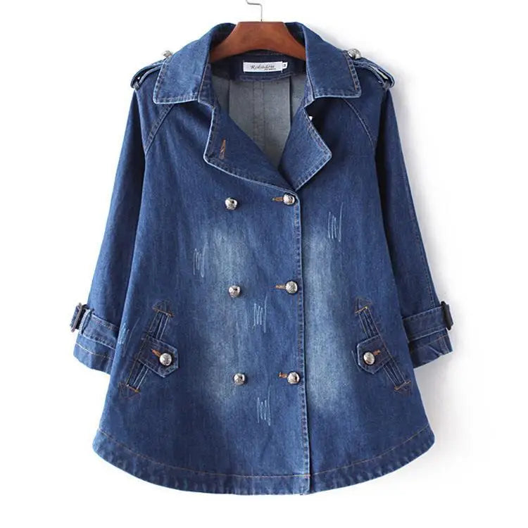 Women's Trench Coat | Double Breasted Denim with Epaulets