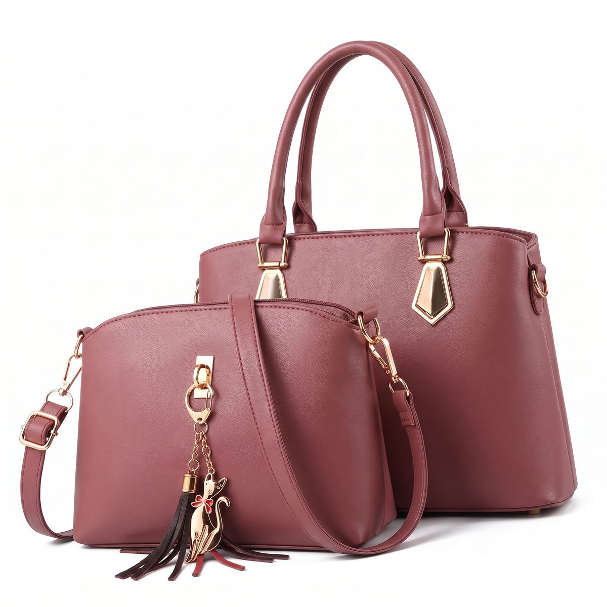 2-Piece Handbag and Purse Set, Top Handle Tote Bag with Crossbody Bag and Tassel Charm – Gift Set for Her