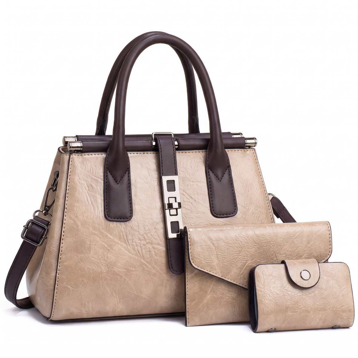 3-Piece Handbag and Purse Set, Top Handle Bag with Clutch and Card Wallet – Gift Set for Her