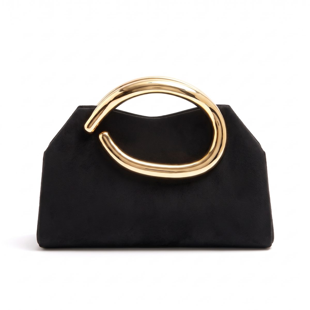 Faux Leather Evening Clutch for Women, White Gold Ring Handle Clutch Bag