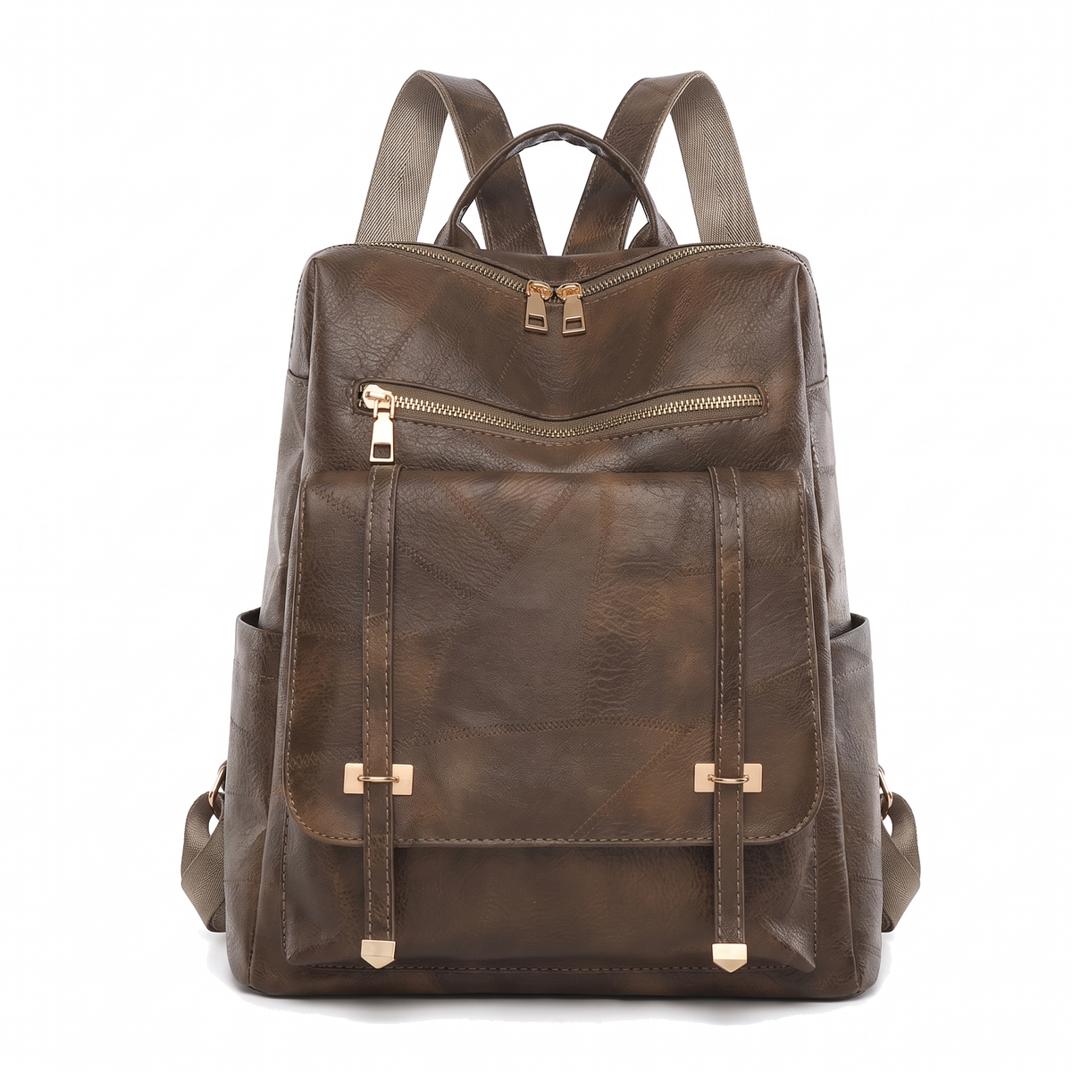 Faux Leather Flap Pocket Backpack for Women, Black City Backpack Purse
