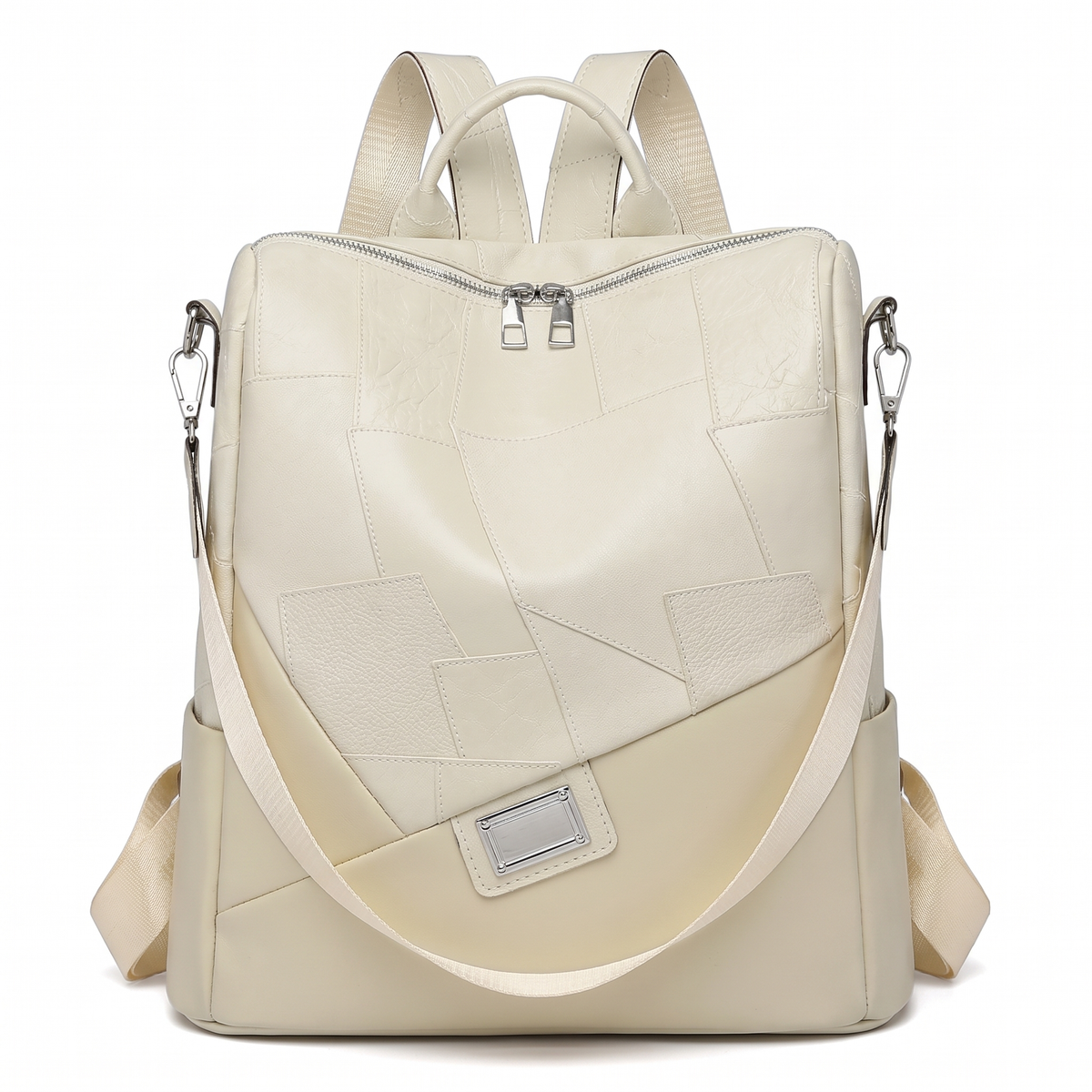 Faux Leather Patchwork Backpack for Women, Black City Backpack Purse