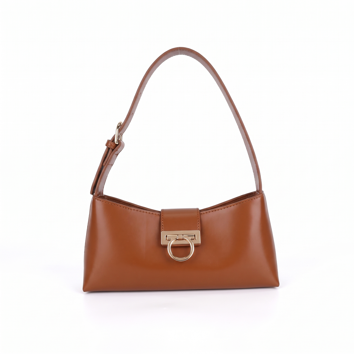 Faux Leather Shoulder Bag for Women, Black Gold Clasp East West Bag