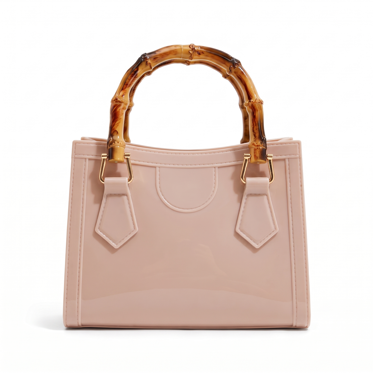 Glossy Jelly Mini Tote Bag for Women, Black Bamboo Handle Top Handle Bag