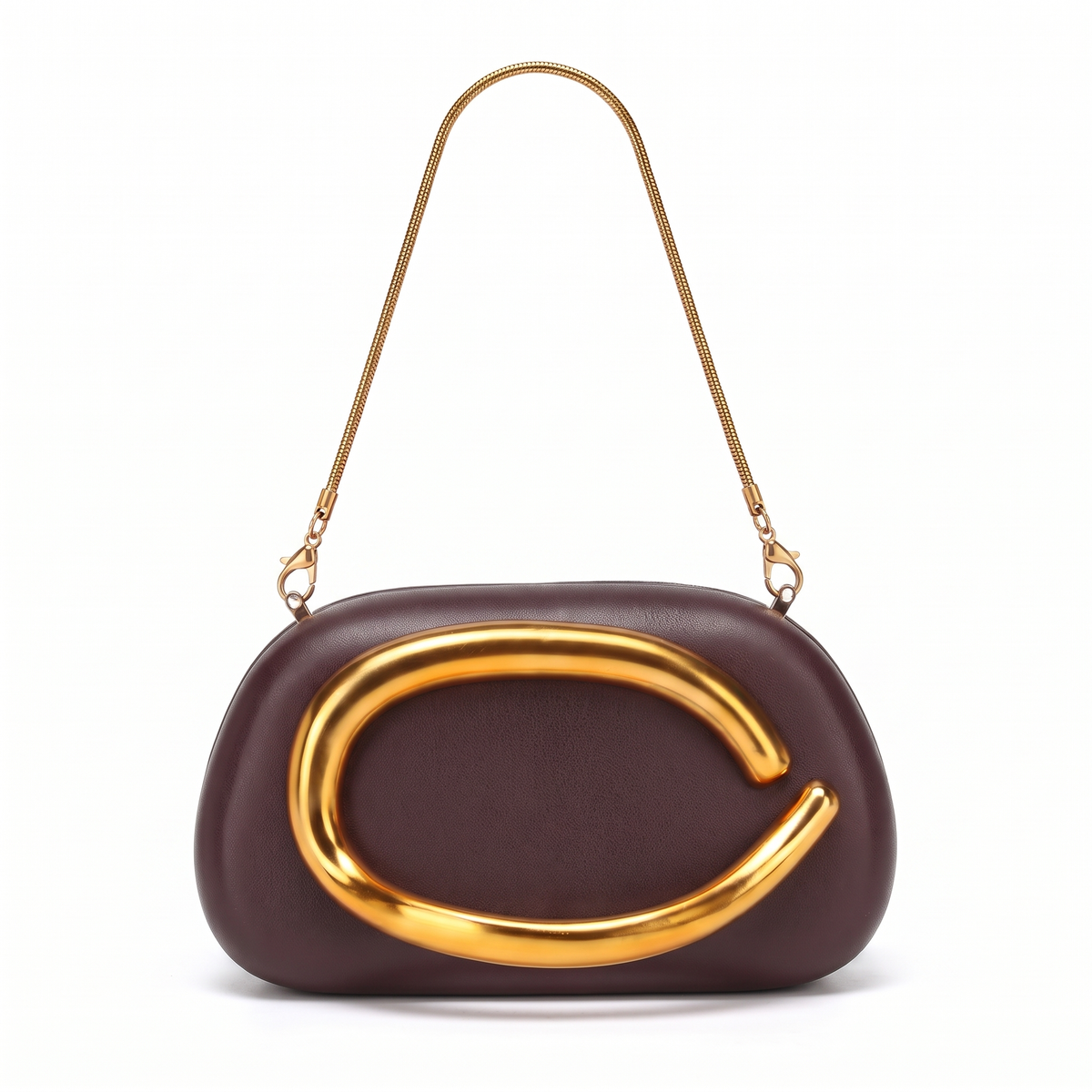 Oval Box Clutch for Women, Hot Pink Gold C Bar Chain Evening Bag