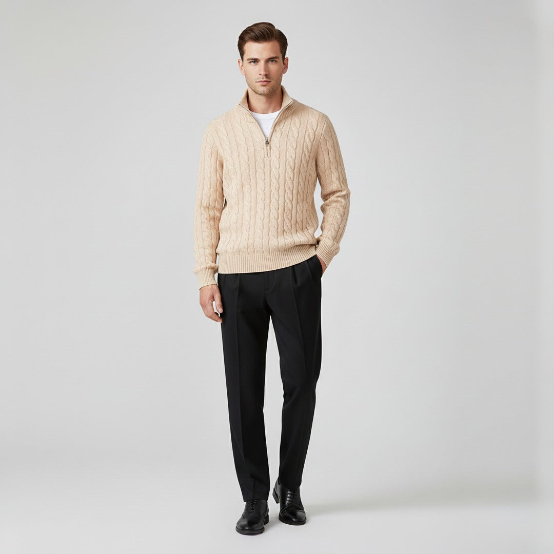 Optew Men’s Zip Cable Sweater Trousers Set