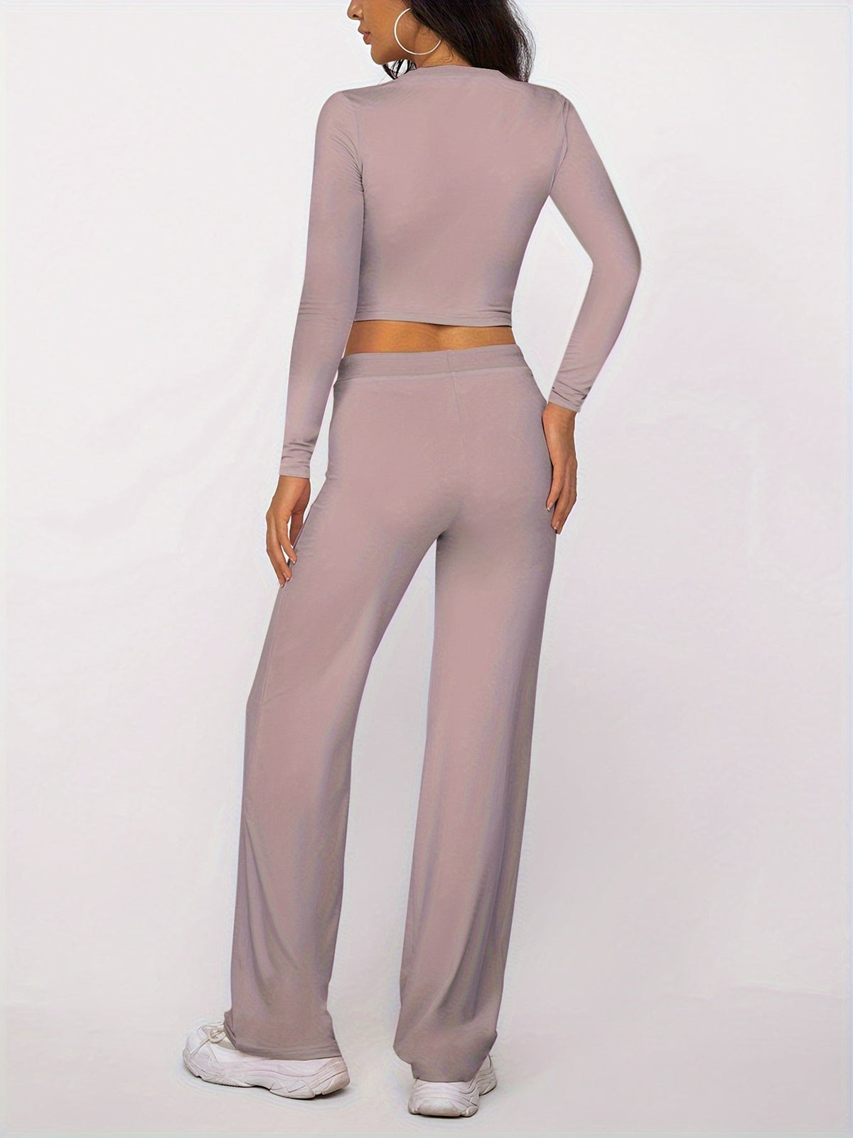 Optew Women's Loungewear Set – Ribbed Long-Sleeve Drawstring Two Piece
