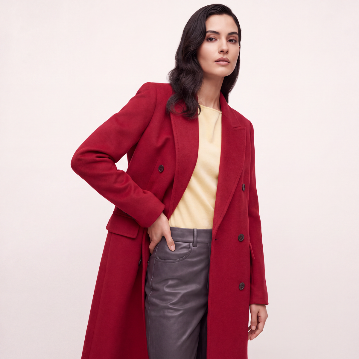 Statement Pure Cashmere Double-Breasted Coat - Scarlet