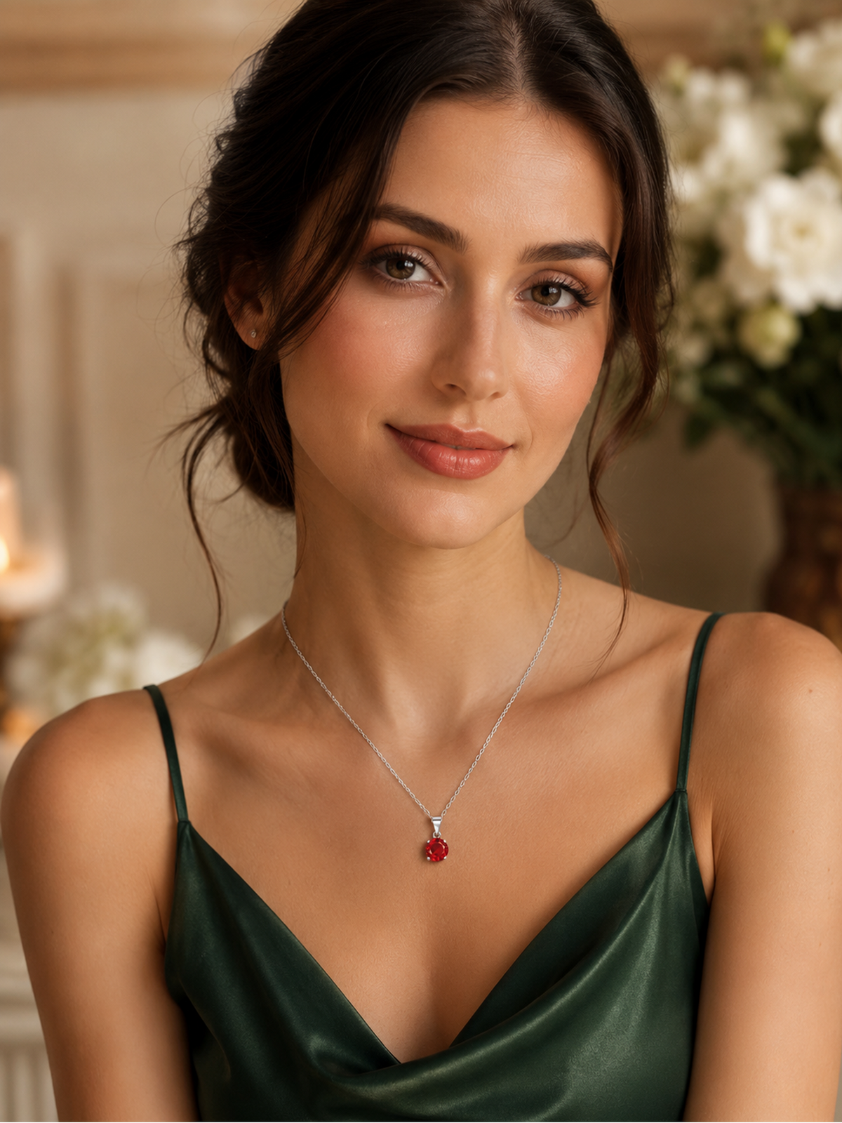 Lab Grown Ruby Pendant Necklace, 1.25ct