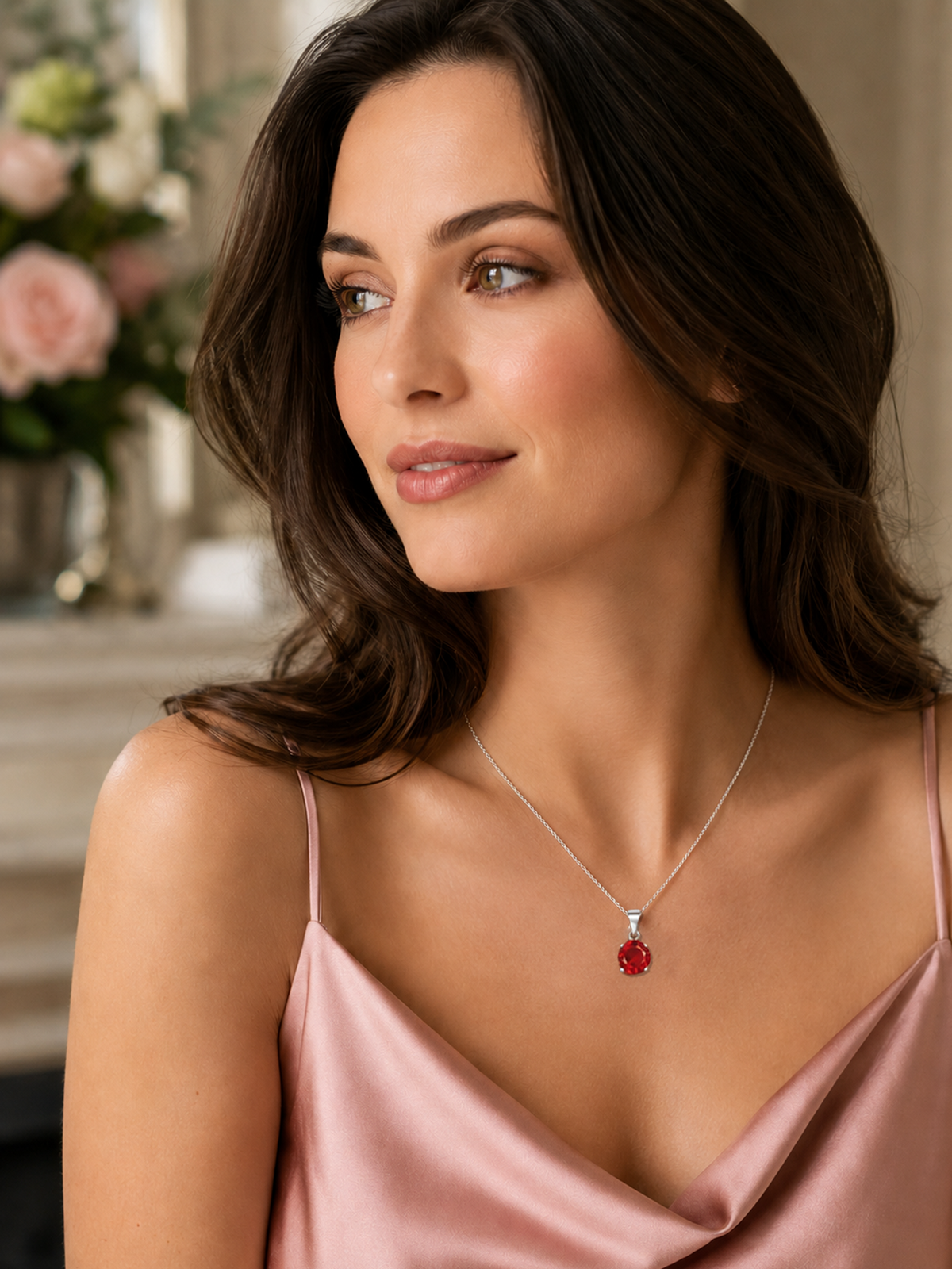 Lab Grown Ruby Pendant Necklace, 1.25ct