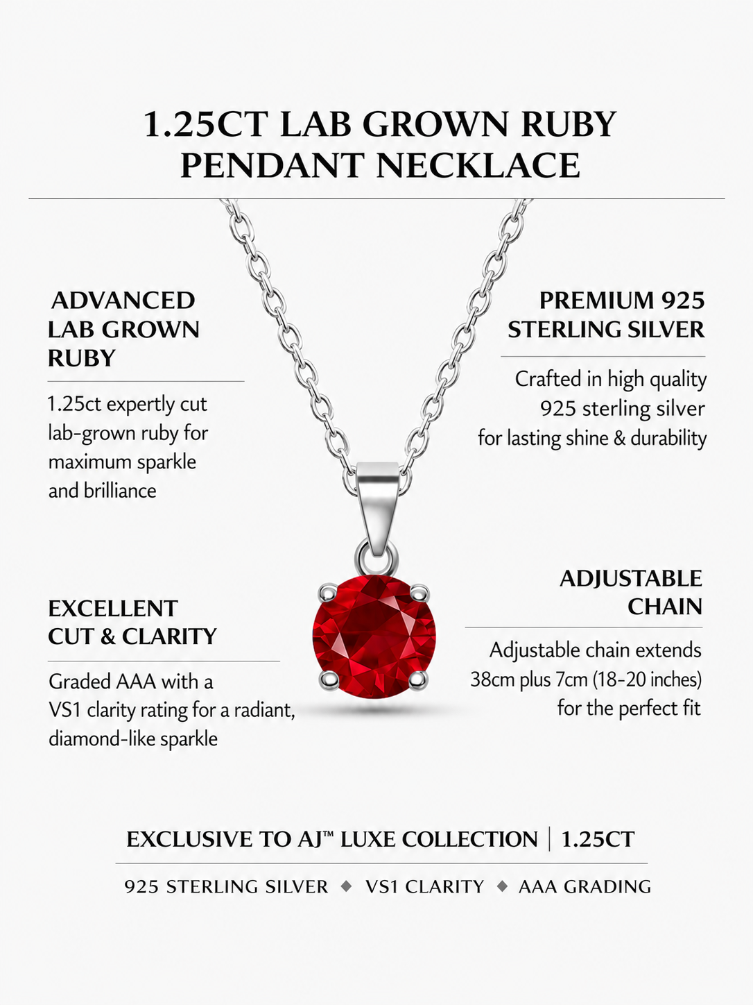 Lab Grown Ruby Pendant Necklace, 1.25ct