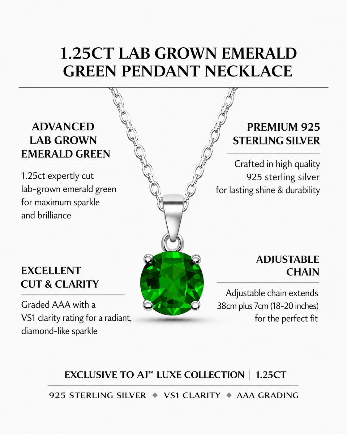 Lab Grown Emerald Pendant Necklace, 1.25ct